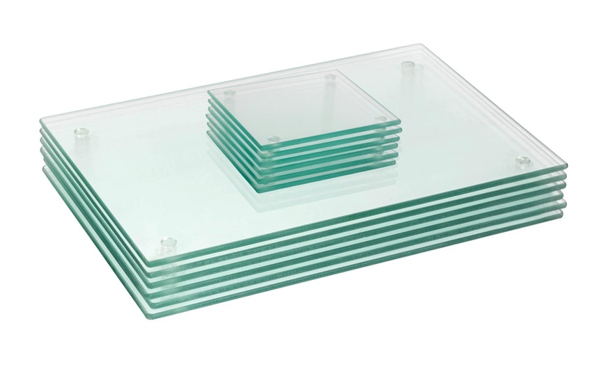 Image 2: Harbour Housewares 12-Piece Glass Placemats and Coasters Set 