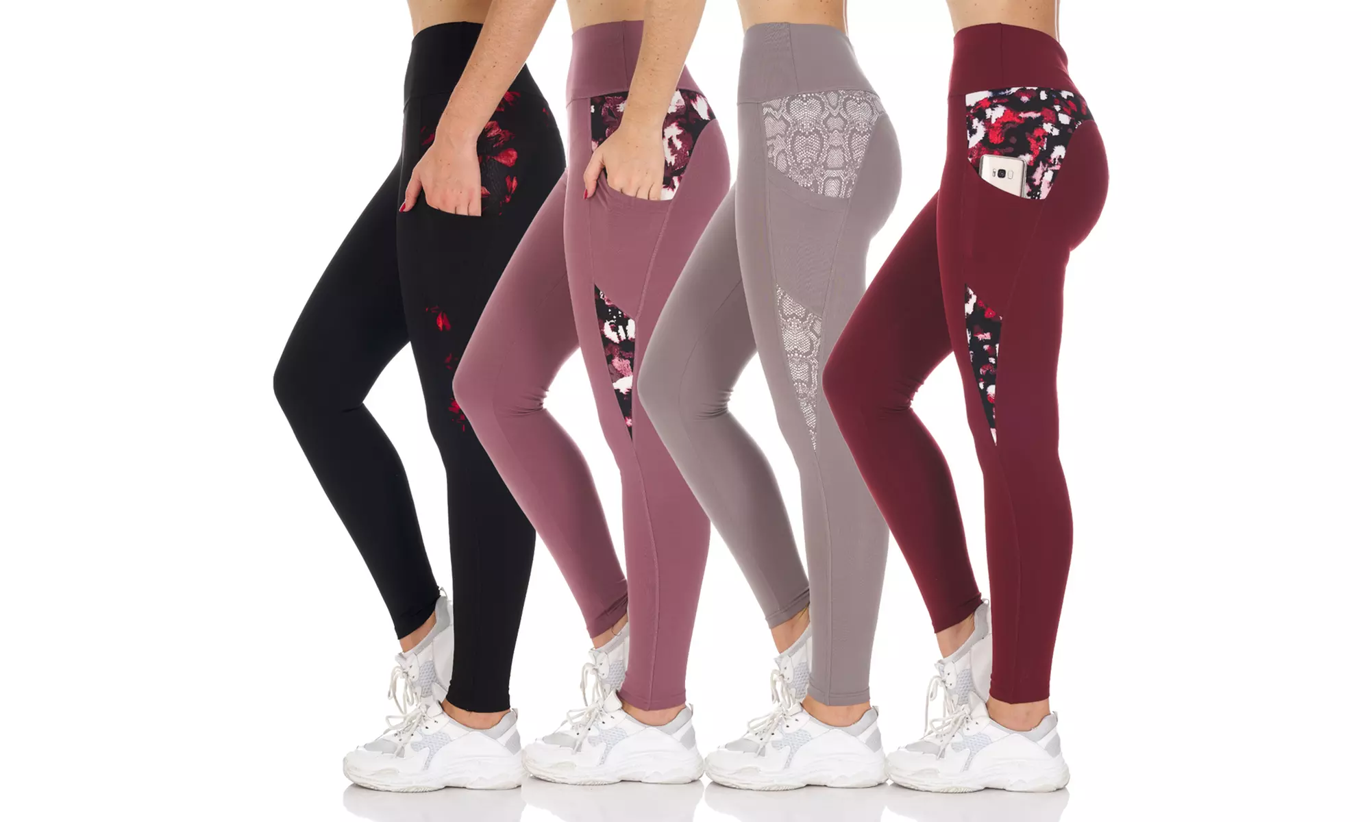 BSP Women's High-Waist Active Full-Length Leggings (4-Pack). Multiple Styles Available. - Second Medium