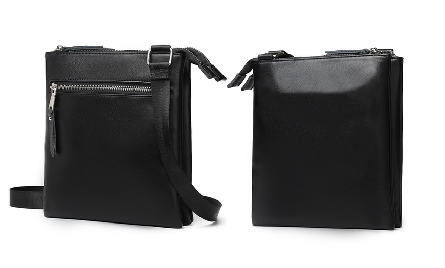 Image 3: Double Compartment Leather Crossbody Bag Fashion Business Bag