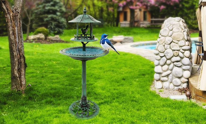 Image 1: Ornamental Bird Bath and Feeder