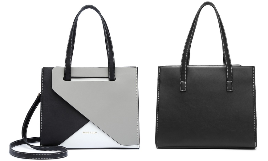 Image 3: Women PU Leather Classy Contrast Panel Shoulder Bag