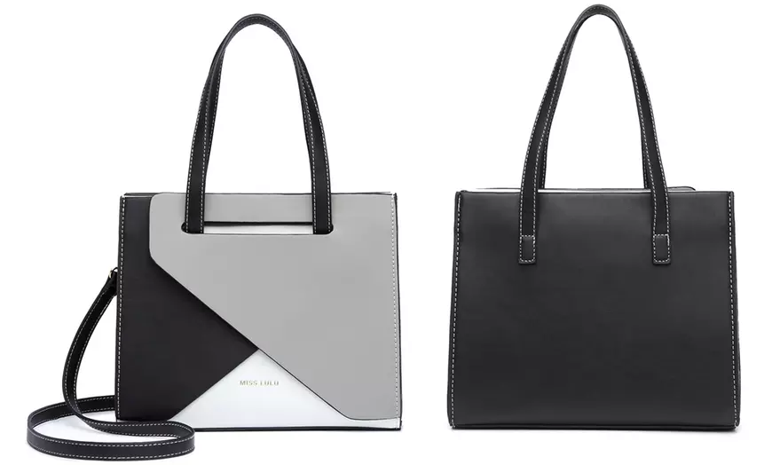 Image 3: Women PU Leather Classy Contrast Panel Shoulder Bag