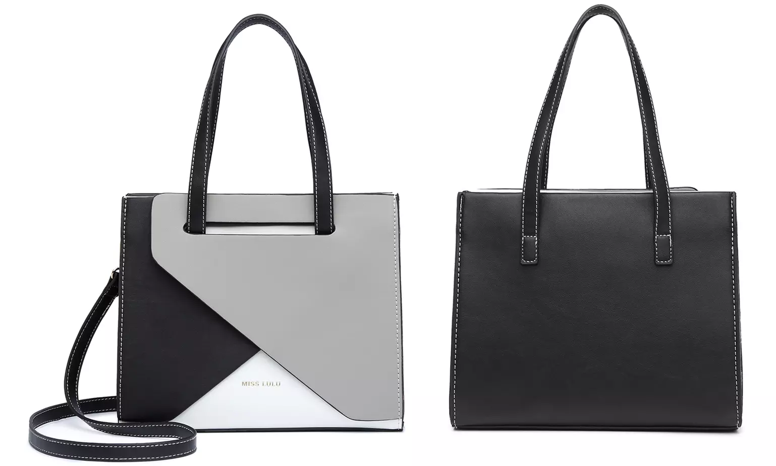 Women PU Leather Classy Contrast Panel Shoulder Bag