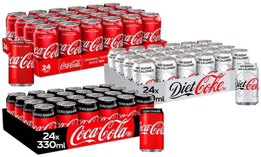 Image 1: 24 Cans of Coca-Cola Original, Zero Sugar or Diet 330ml