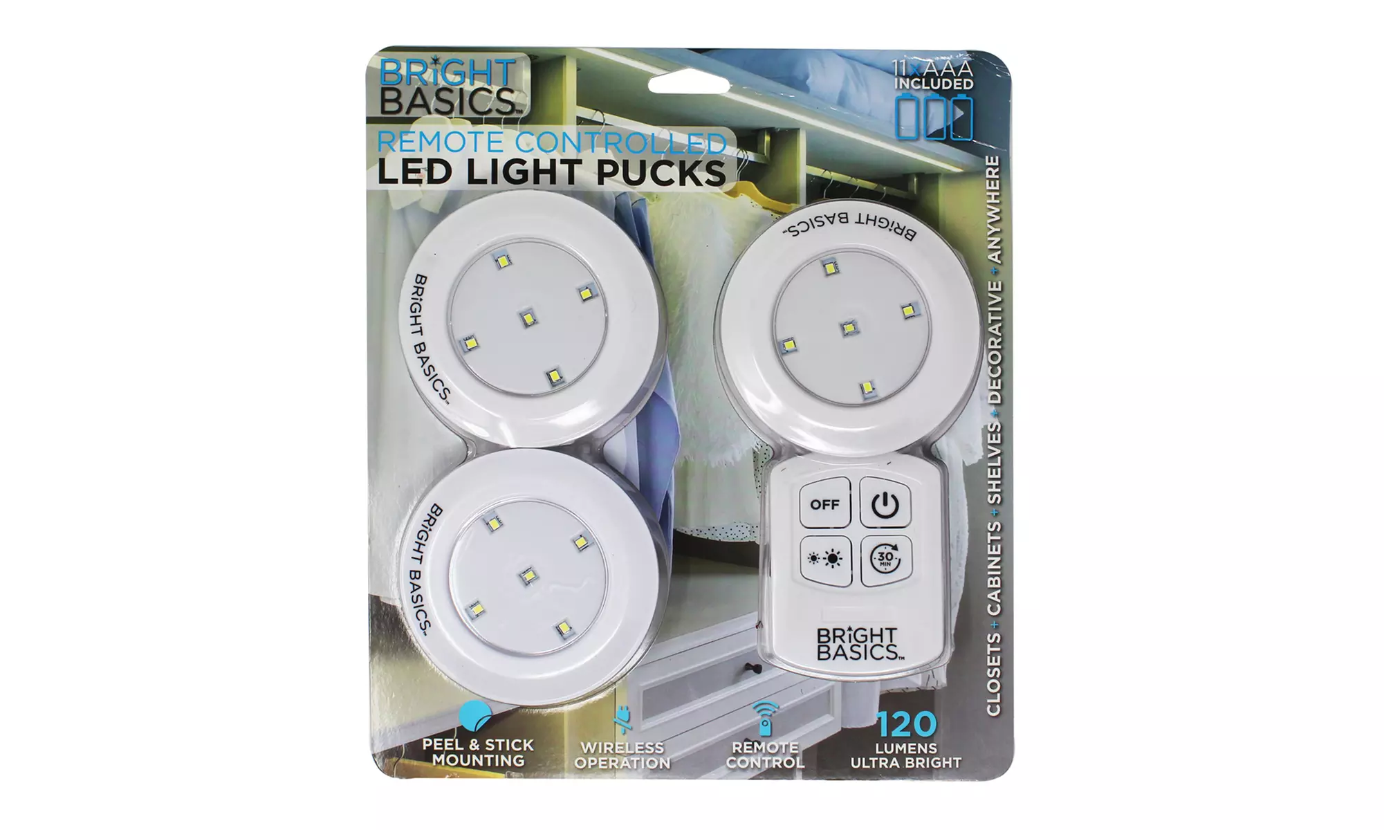 Bright Basics Ultra Thin Wireless LED Puck Lights with Remote Control (3-Pack) - Second Medium