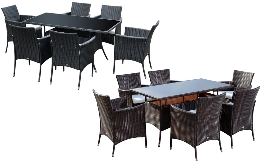 Image 1: Outsunny Seven-Piece Rattan-Effect Dining Set