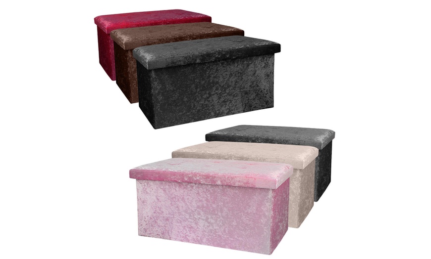 Image 3: Crushed Velvet Folding Storage Ottoman - Double Size