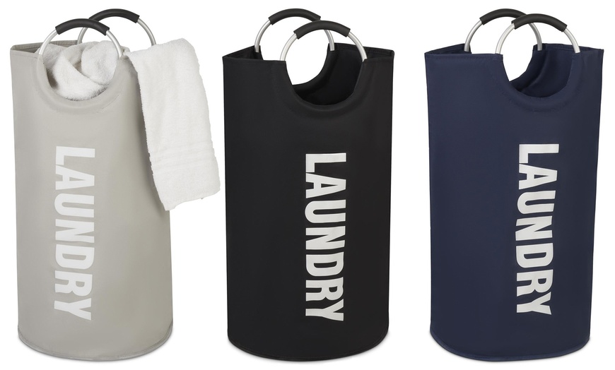 Image 1: Vinsani Collapsible and Foldable Laundry Hamper Bag 