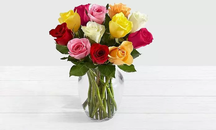 One Dozen Assorted Mother's Day Roses with Glass Vase from ProFlowers (40% Off) - Primary Image
