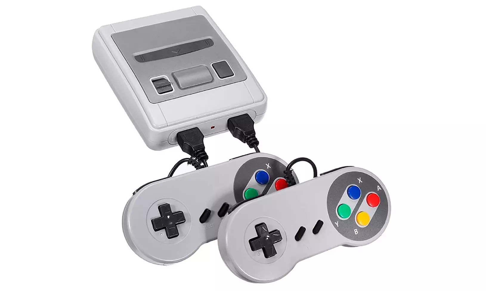 Reproduction de la console de jeu "Super Mini SFC" possédant plus de 600 jeux, accompagnée de deux manettes - Primary Image