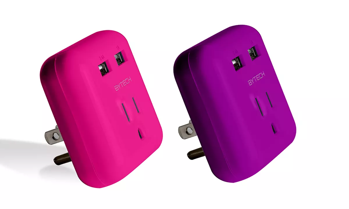 Bytech Single Outlet 2-Port USB Wall Plate Surge Protector (1- or 2-Pack) - Second Medium