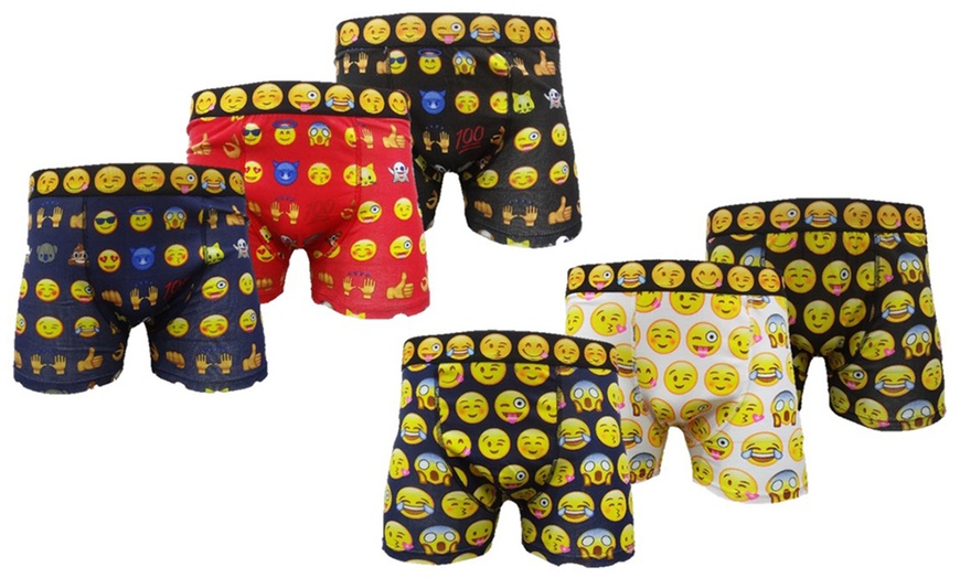 Image 1: Six-Pack Smiley Emoji Boxers