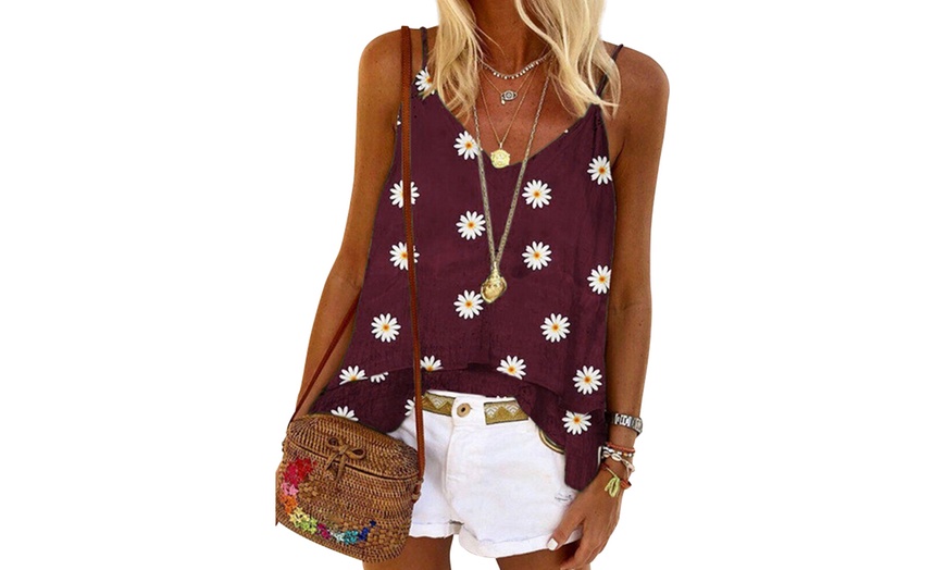 Image 6: V-Neck Daisy Print Vest Top