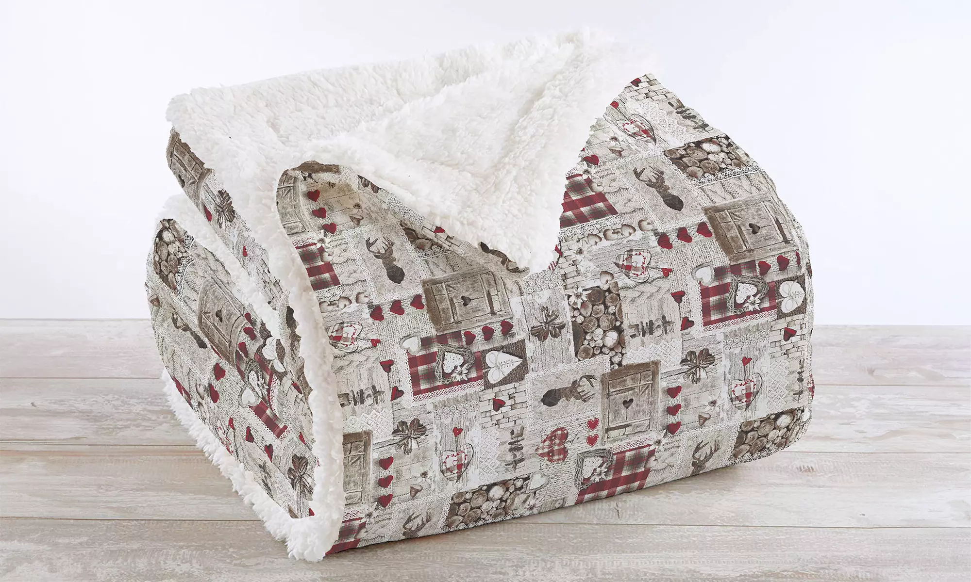 Warme Sherpa-Decke „Vermont“ in der Größe und im Muster nach Wahl