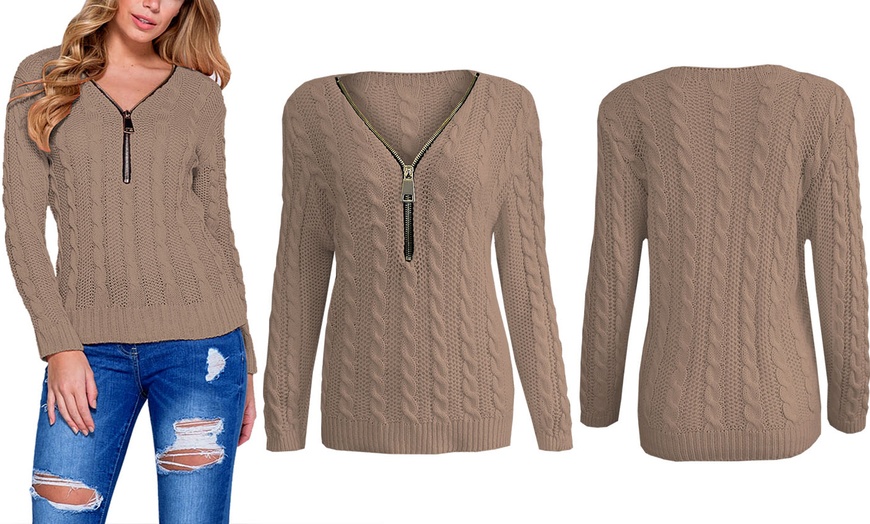 Image 5: Women's Zip Front Cable Knit Jumper