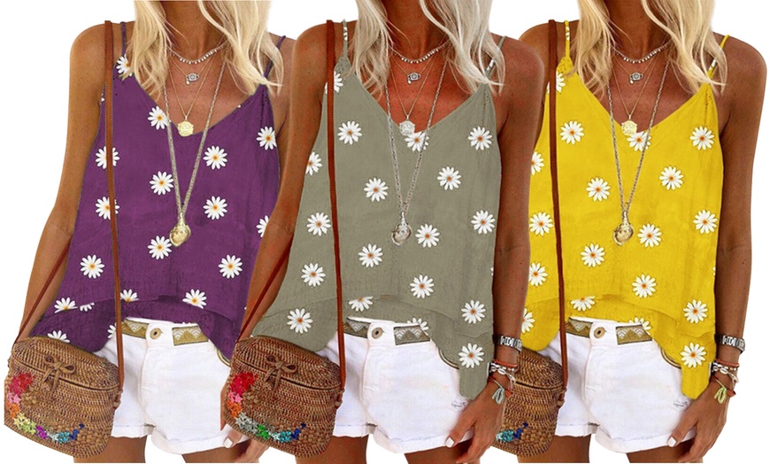 Image 1: V-Neck Daisy Print Vest Top