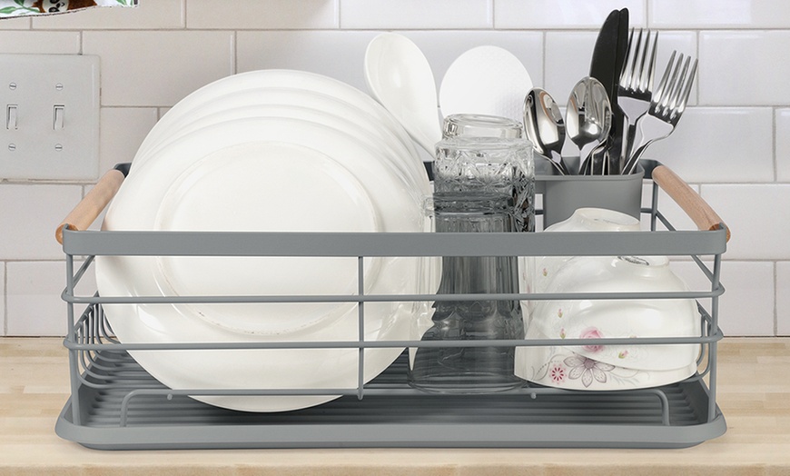 Image 8: Three-Piece Dish Drainer with Drip Tray and Cutlery Holder