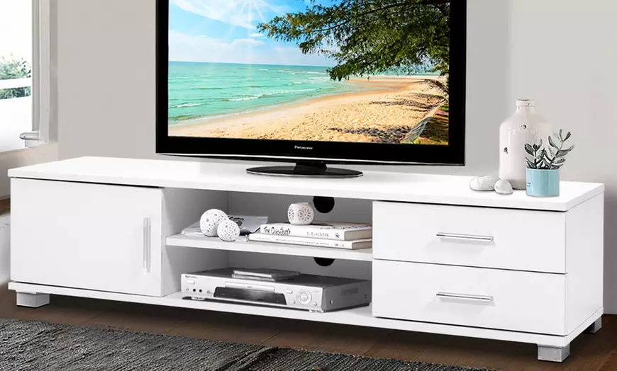 Image 3: White TV Entertainment Unit with Storage