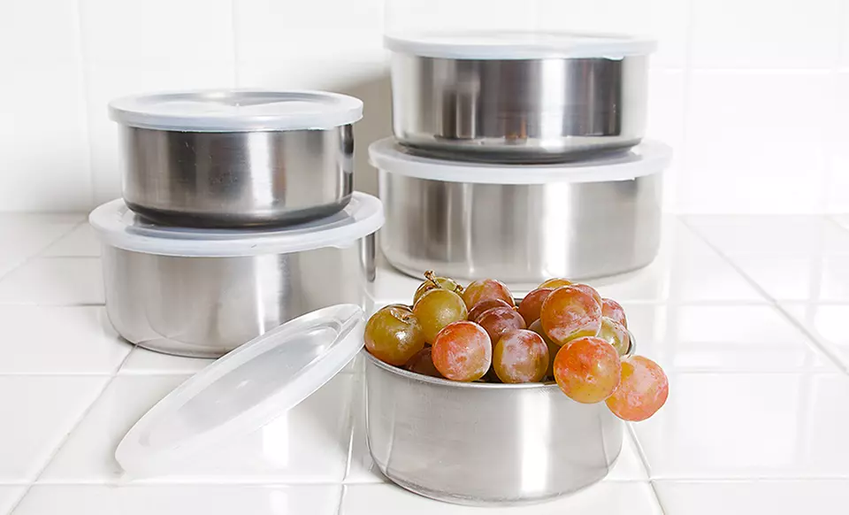 5-Piece Stainless Steel Bowl Set with Lids - Second Medium