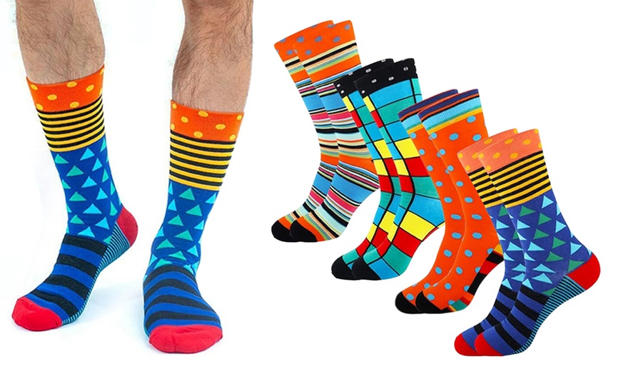 Image 1: Up to Four Pairs of Men's Geo Pattern Colourful Cotton Socks