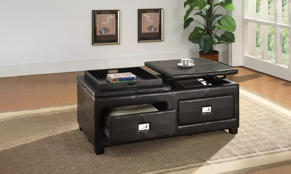 Indy Contemporary Combination Cocktail Table and Storage Ottoman - Primary Image