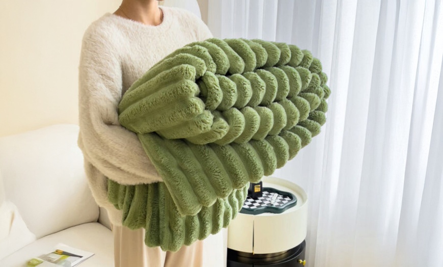 Image 11: Thick Plush Striped Winter Throw Blanket 