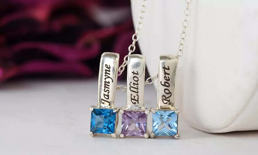 Mother's Necklace with Square-Shaped Birthstone Charms from Monogram Hub - Second Medium