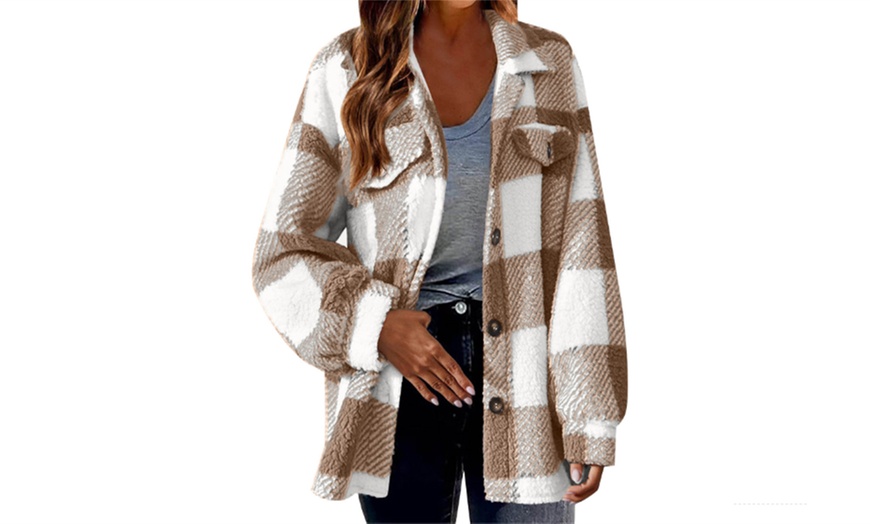 Image 5: Women's Plaid Button Jacket Coat With Pockets