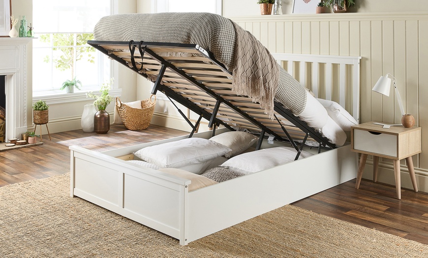 Image 8: Wooden Ottoman Bed with Bonnell or pocket Spring Mattress Option