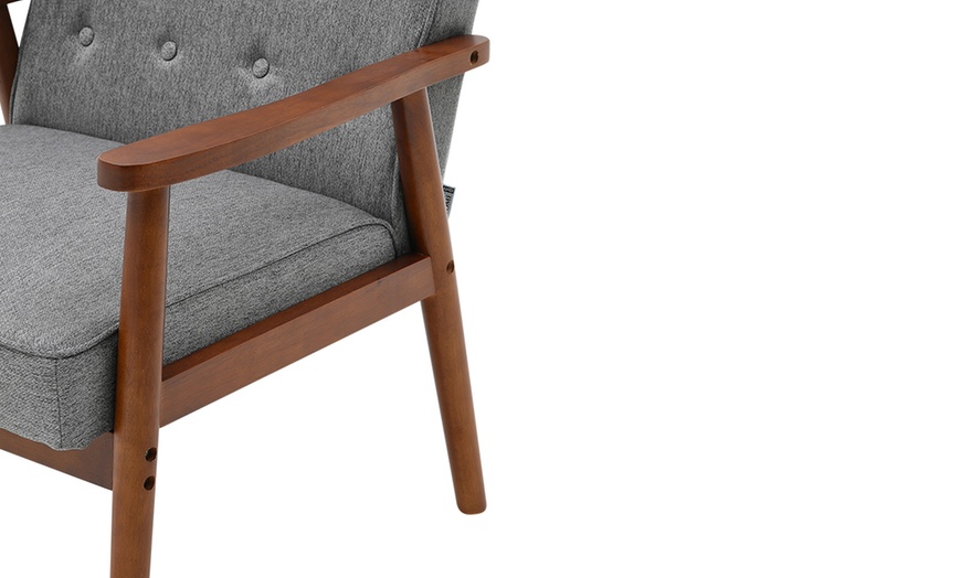 Image 9: Grey Modern Style Wooden Frame Upholstered Lounge Chair