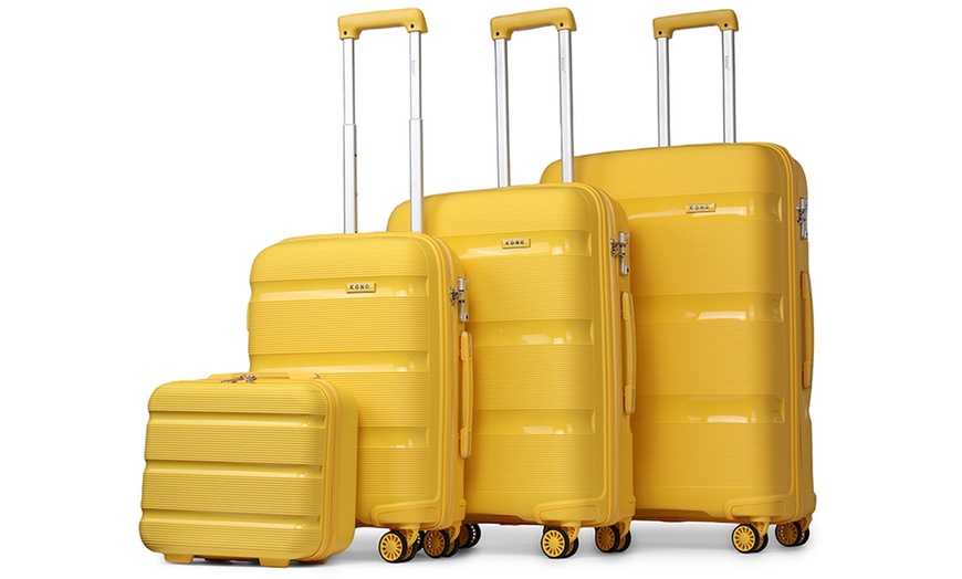 Image 22: Kono Hi Shine Textured Hard Shell PP Suitcases with 360° Swivel Wheels