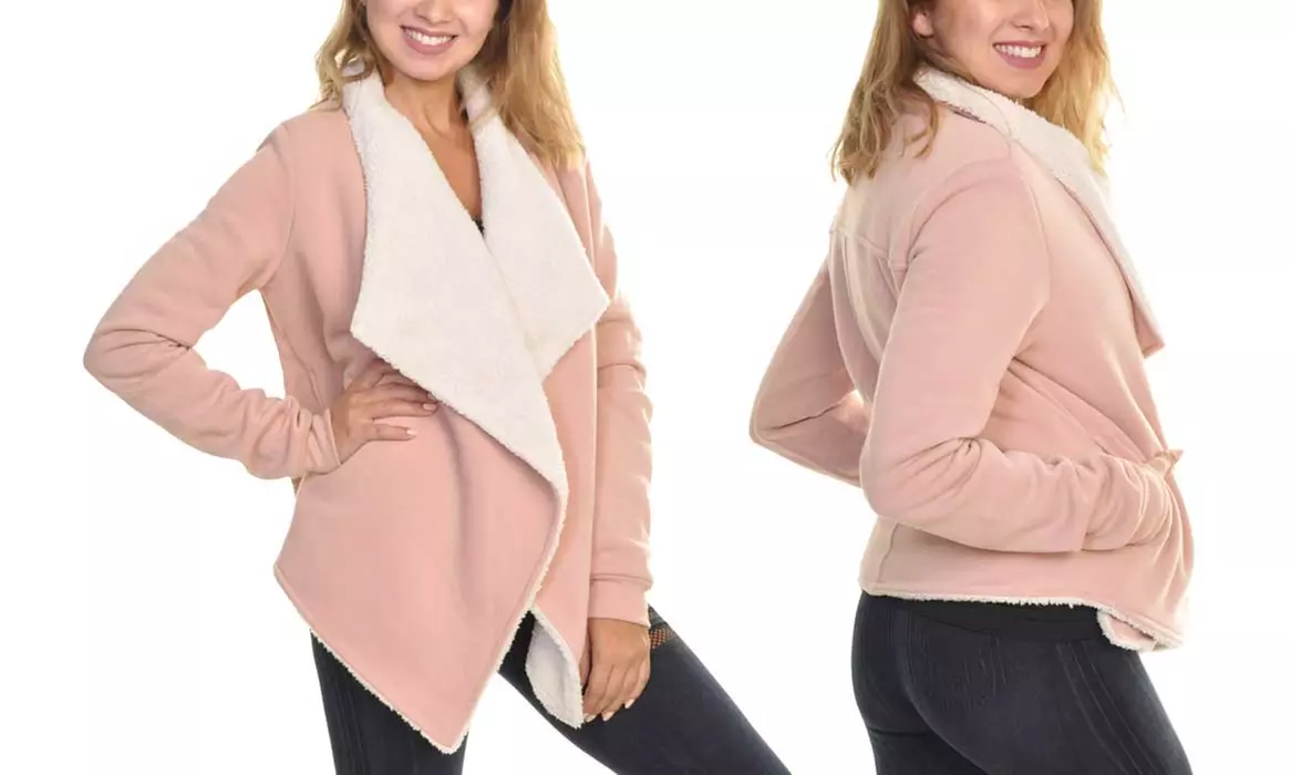 Angelina Women's Sherpa-Lined Open Front Cardigan Sweatshirt. Plus Sizes Available. - Second Medium