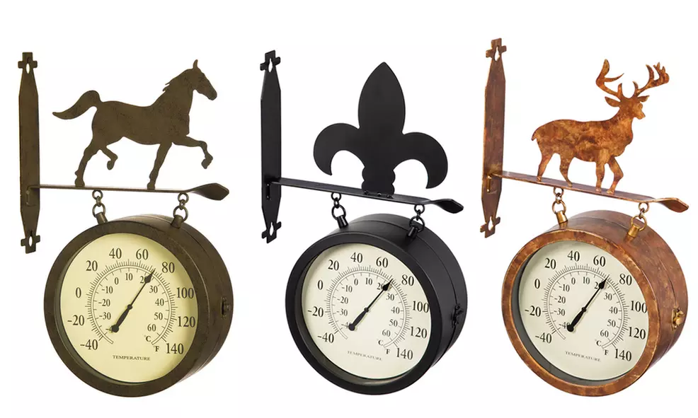 2-Sided Outdoor Wall Clock and Thermometer - Primary Image