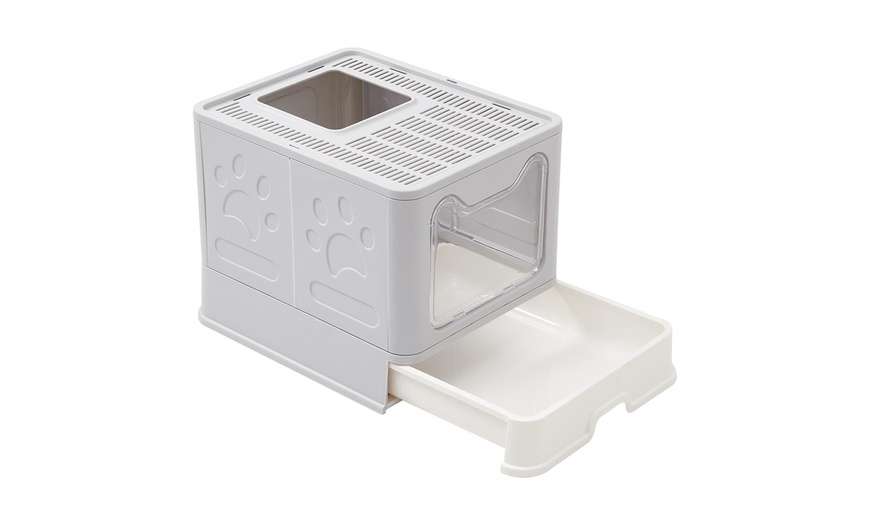 Image 4: Folding Plastic Cat Litter Box Top Entry