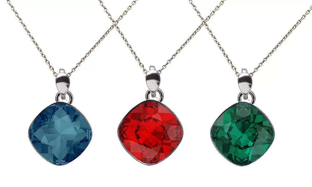 Sterling zilveren ketting met kristal in kleur naar keuze - Primary Image