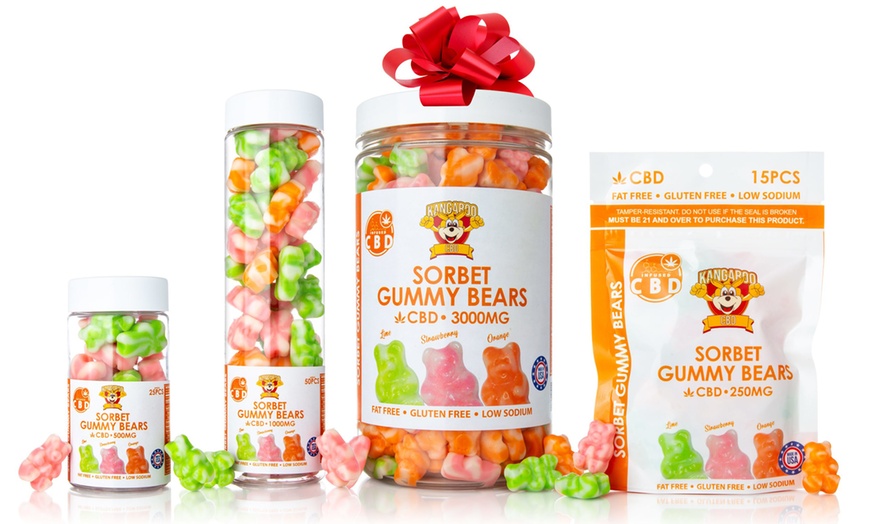 Image 1: Fat-Free Sweet Sorbet CBD Gummy Bears (250mg-3000mg) from Kangaroo CBD