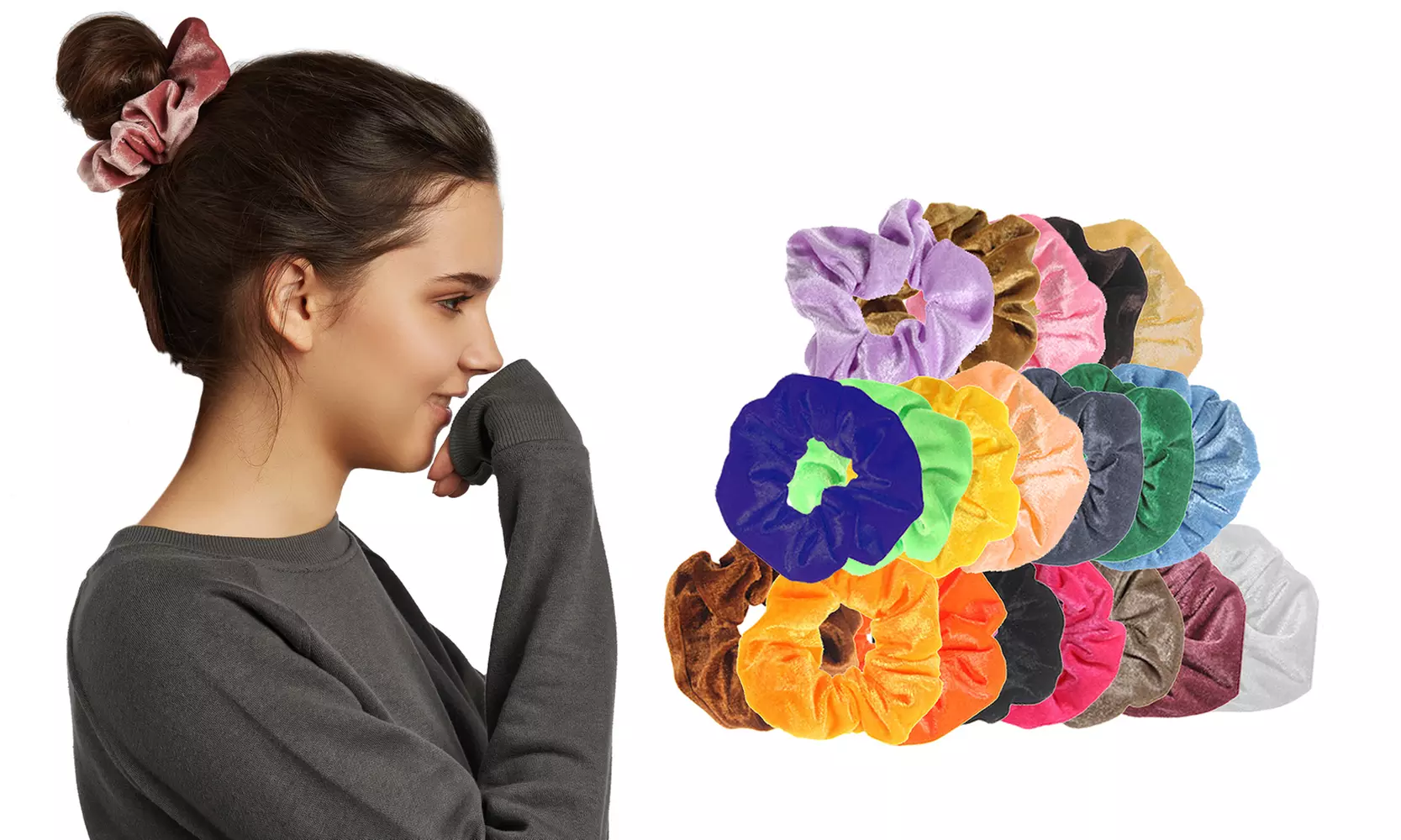 Velvet Elastic Hair Tie Scrunchies (20-80-Pack) - Primary Image