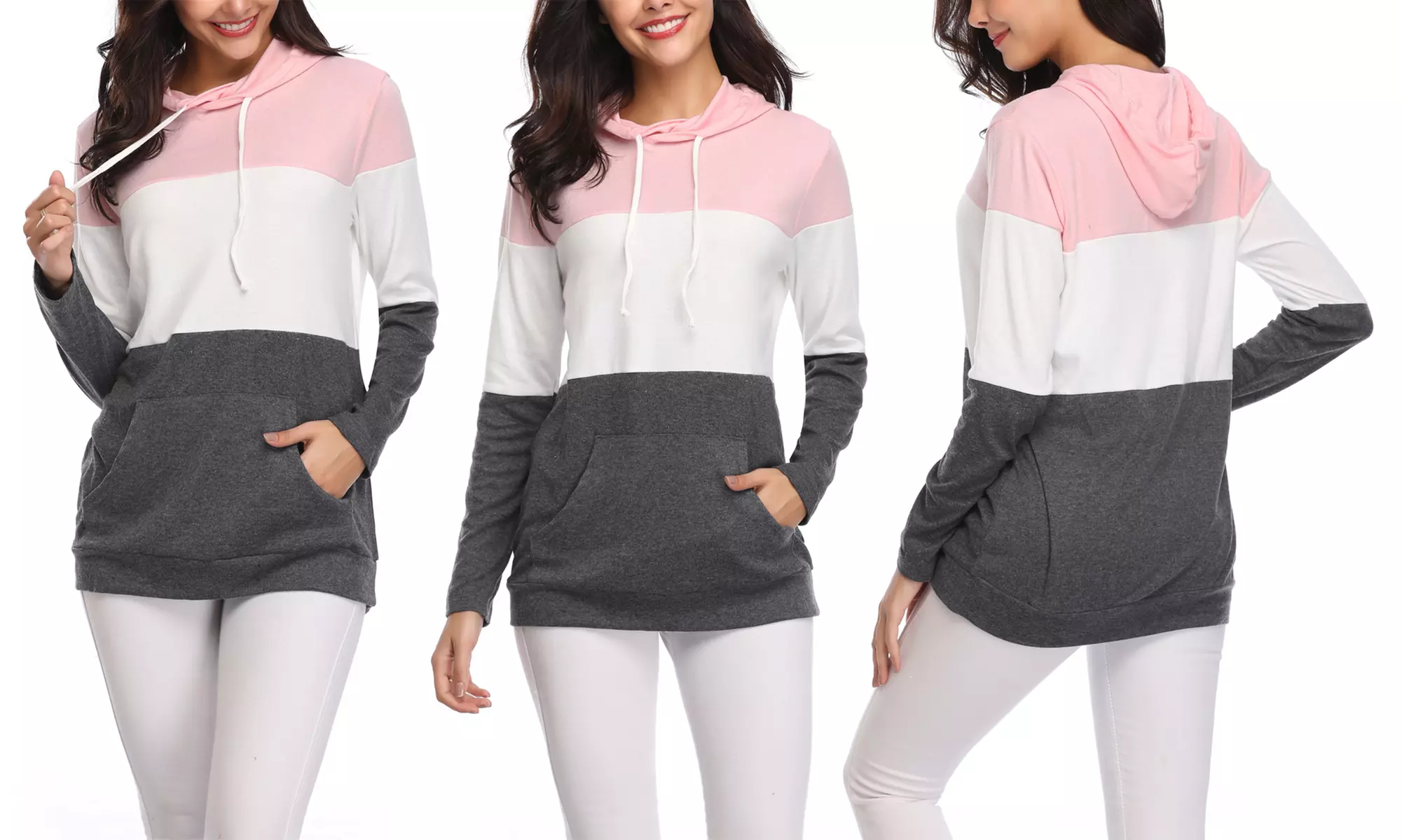Women's Colorblock Long-Sleeve Lightweight Hoodie Top - Second Medium