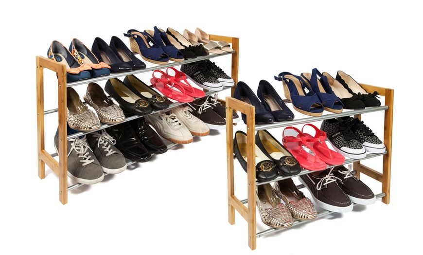 Image 1: Three-Tier Extendable Shoe Rack