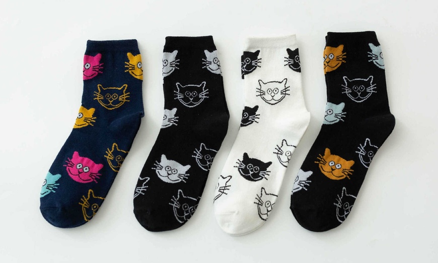 Image 3: 1, 4 oder 8 Paar Socken mit Katzen-Motiv