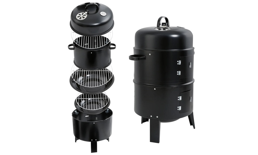 Image 3: Portable Cylindrical Double-Layer Charcoal BBQ Grill