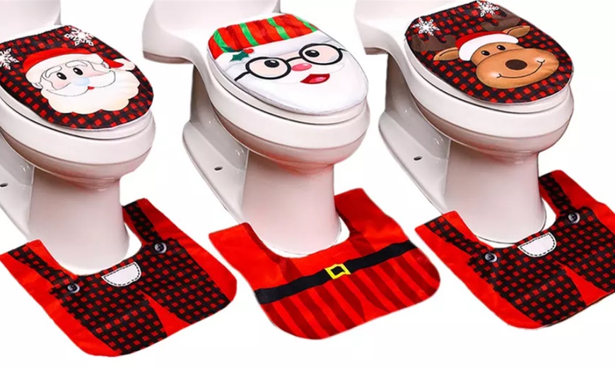 Image 1: Christmas Toilet Cover Bathroom Set