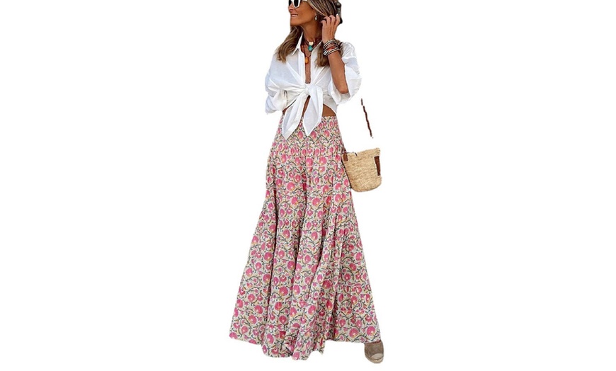 Image 5: Women's Floral Print Long Skirt