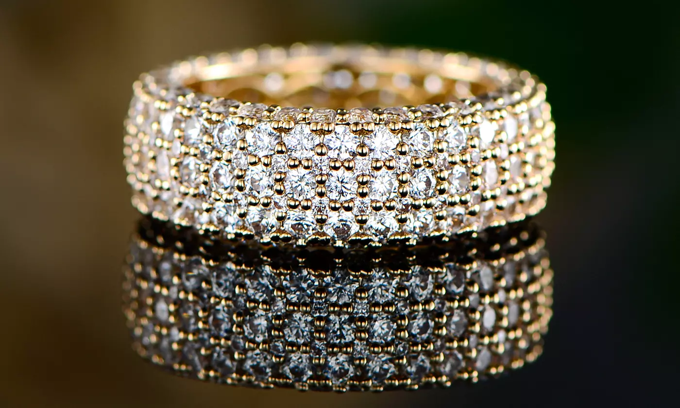 Hobart 18K Gold Plated Five Row French Setting Eternity Ring made with Swarovski Elements - Primary Image