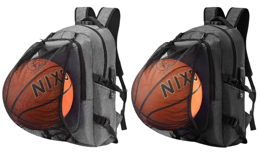 Image 3: Basketball Backpack with USB Charging Port