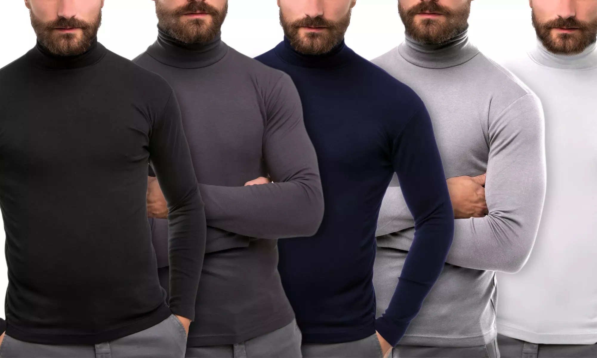 Pack de 5 sous pulls thermiques avec col roulé et doublure en polaire pour homme - Primary Image