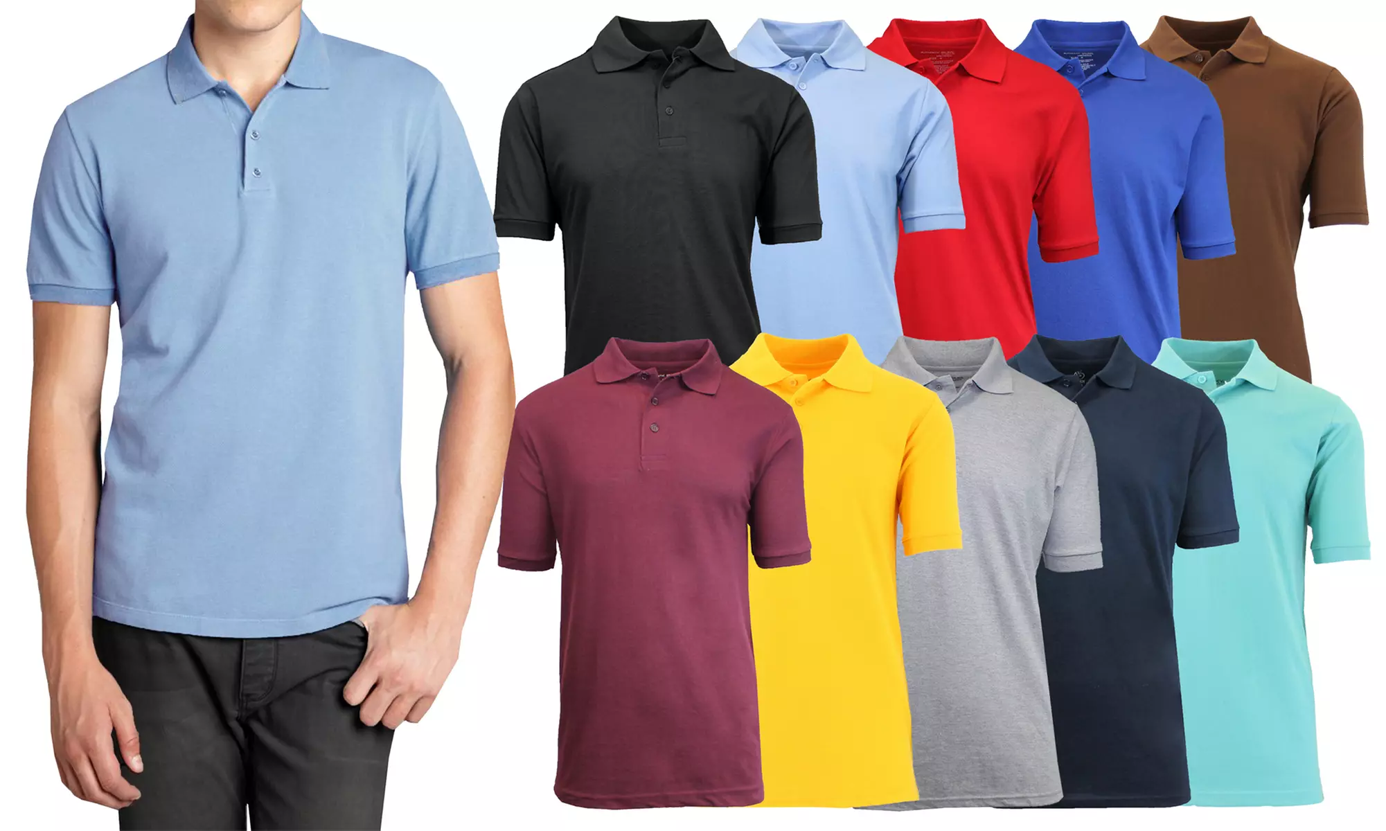 5-Pack Men's Short Sleeve Pique Polo Shirt (S-3XL) - Primary Image