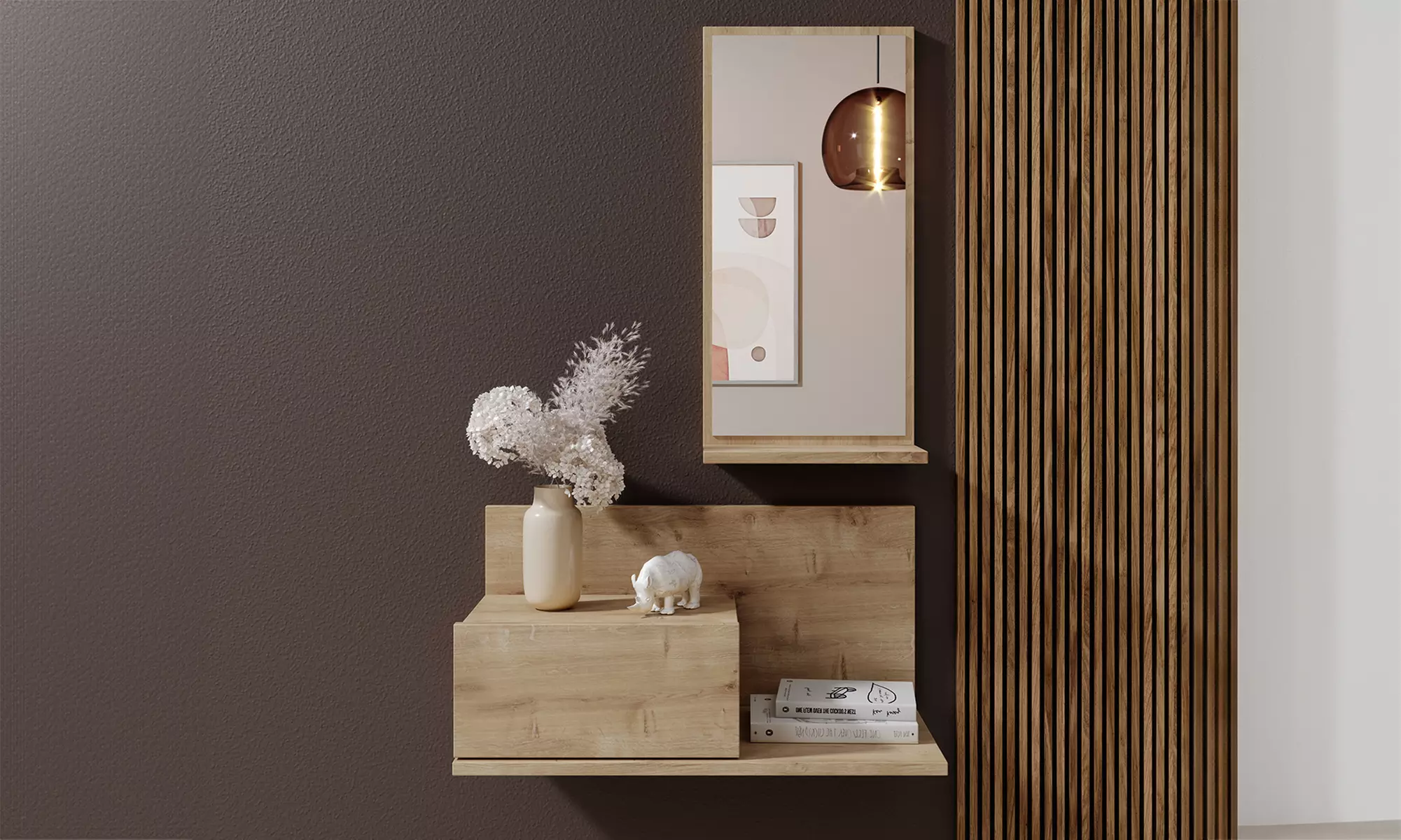 Juego de recibidor y espejo en melamínico resistente