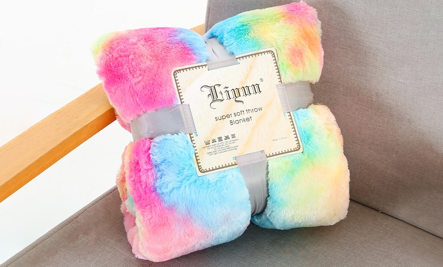 Image 5: Rainbow Plush Throw Blanket