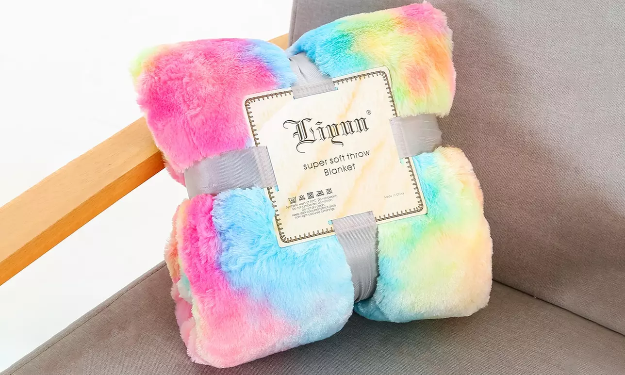 Rainbow Plush Throw Blanket in Choice of Size - Second Medium